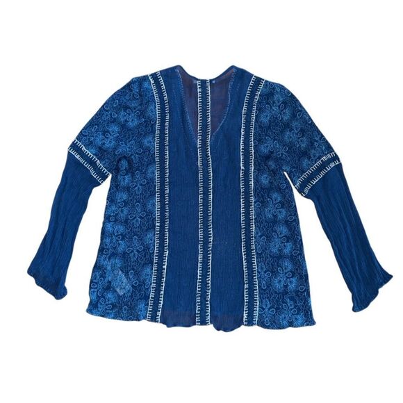 Alice + Olivia Sheer Embroidered Natalya Top in Indigo Size Small - Picture 6 of 9